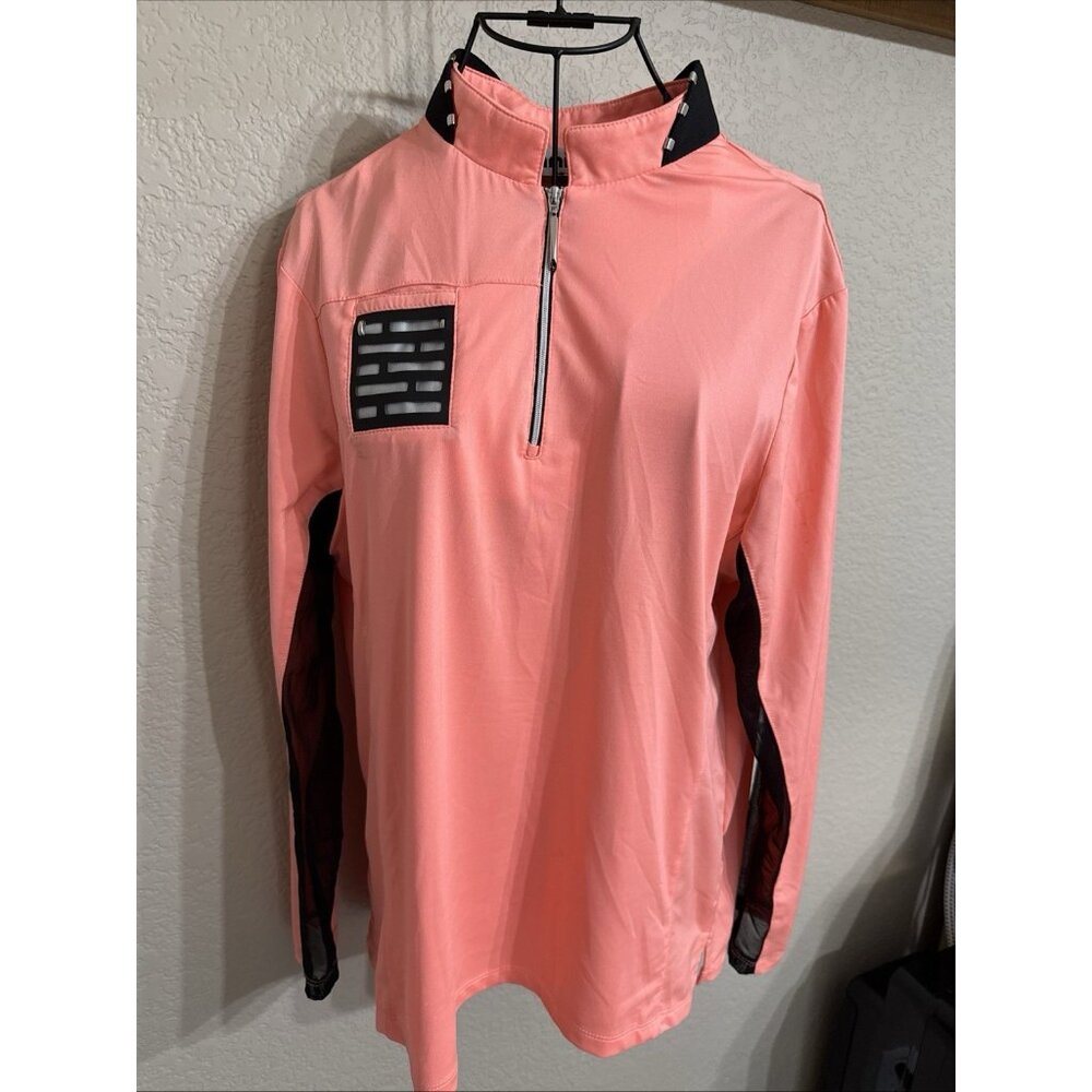 Jamie Sadock Womens Small Long Sleeve 1/2 Zip Pullover Coral Black Mesh Golf